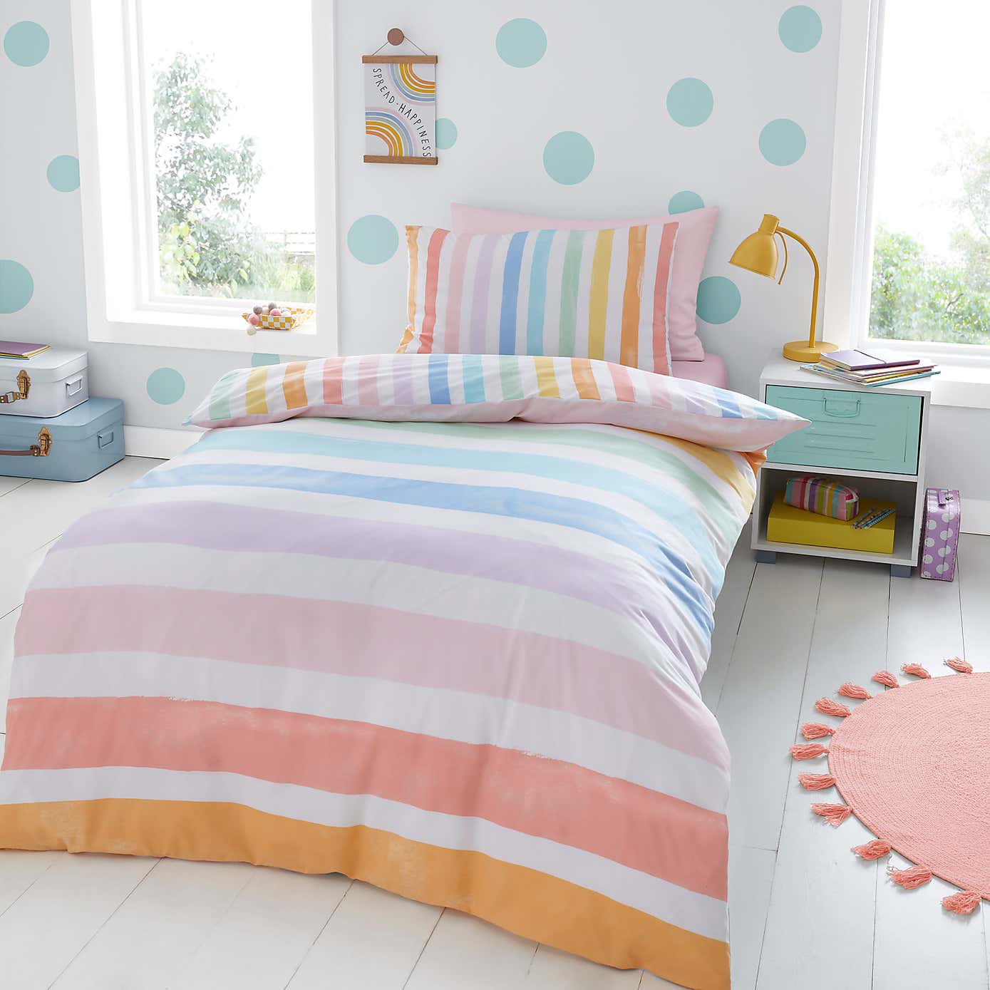 Rainbow Watercolour Stripe Duvet Cover & Pillowcase Set
