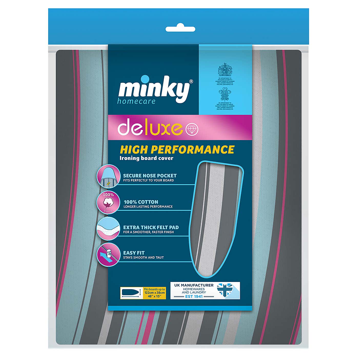 Minky Deluxe Blue Ironing Board Cover and Pad Set