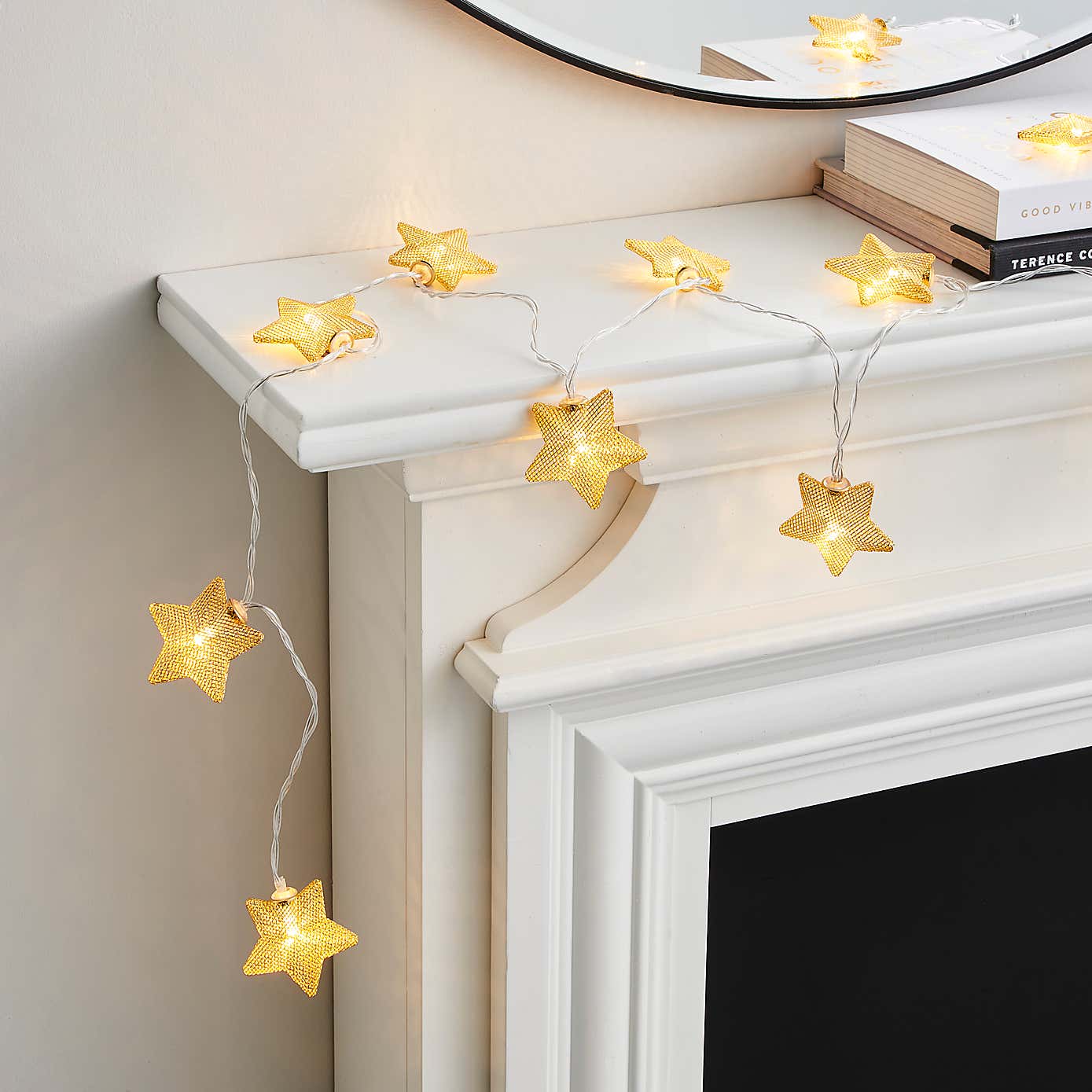 Gold Metal Mesh Star LED String Lights
