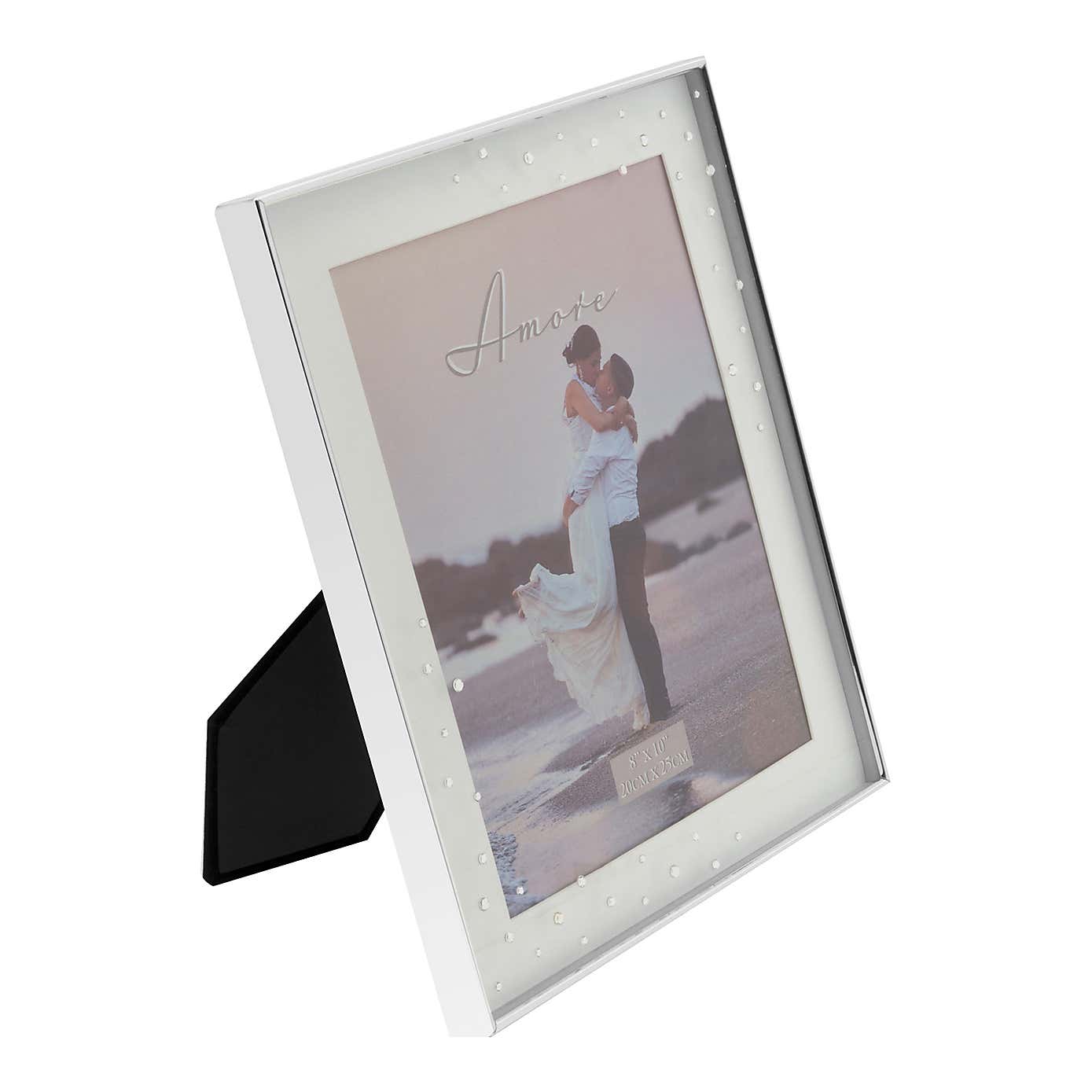 Amore Silver Plated Box Photo Frame with Crystals