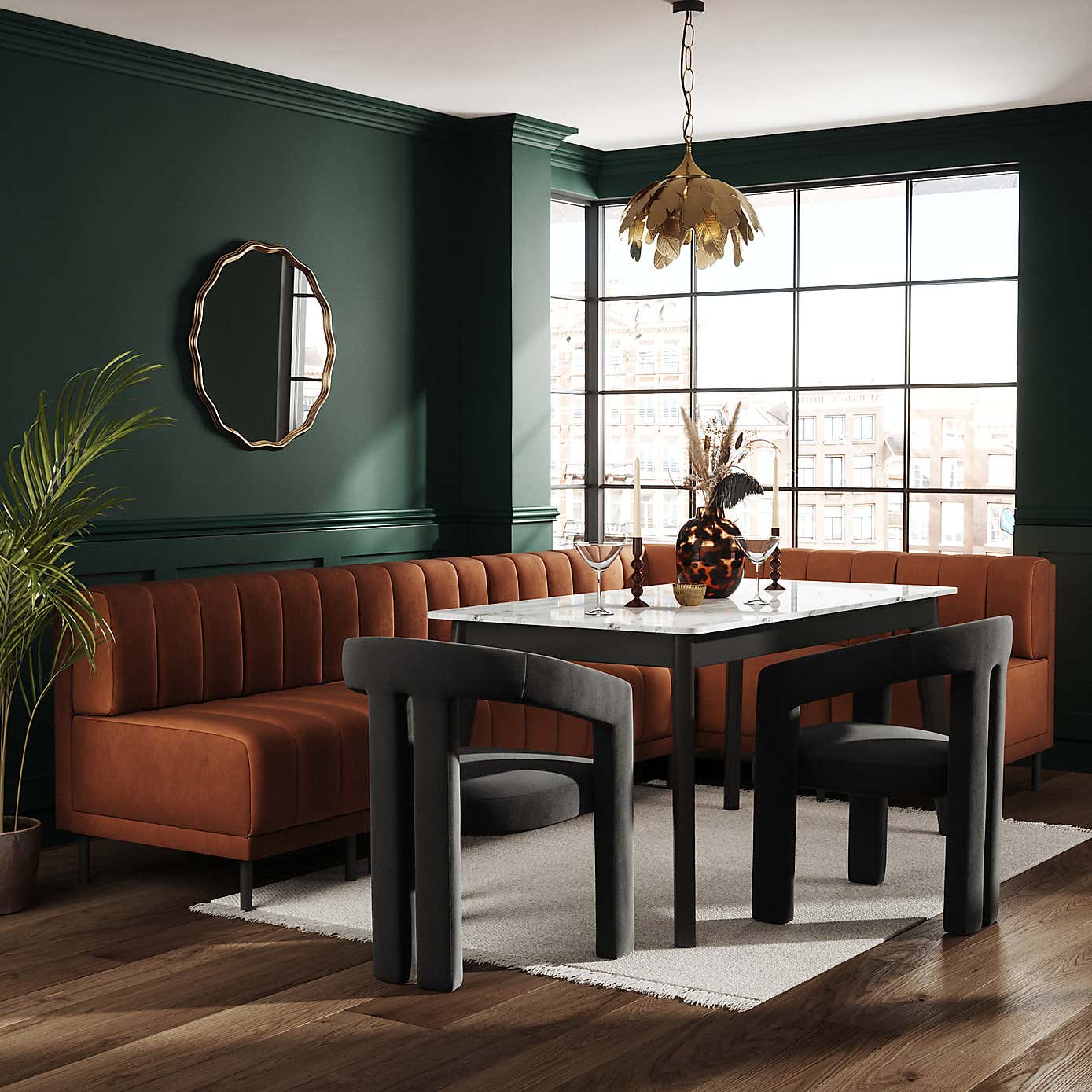 Amali Matte Plush Velvet Left Hand Dining Bench Orange Bundle