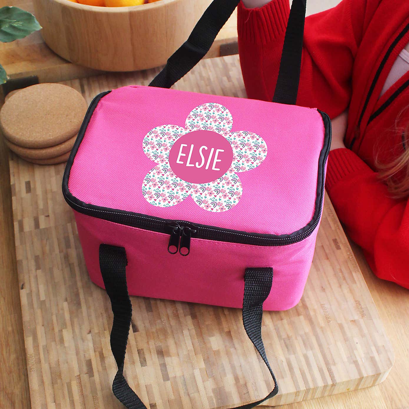 Personalised Pink Flower Lunch Bag