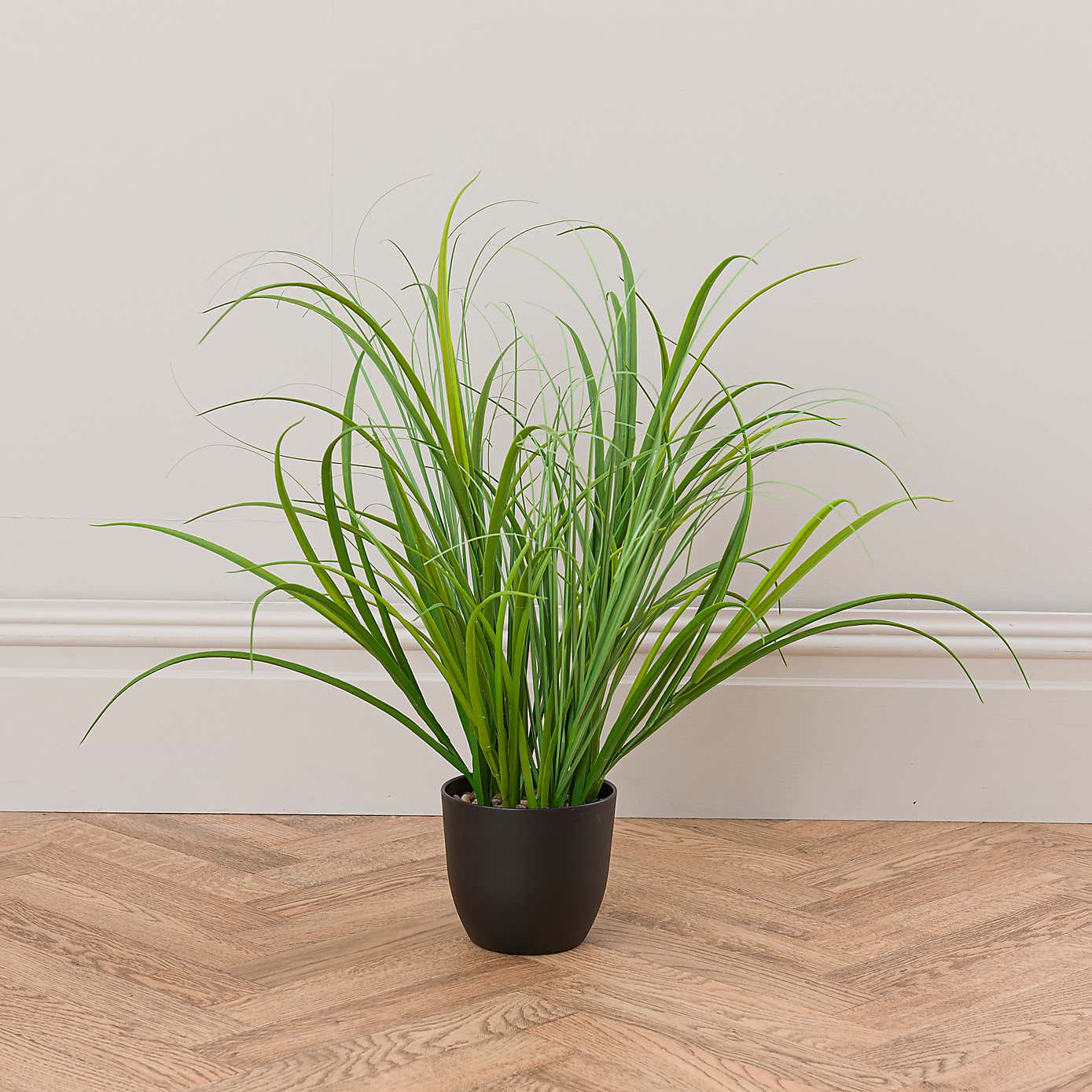 Artificial Grass in Black Plastic Plant Pot