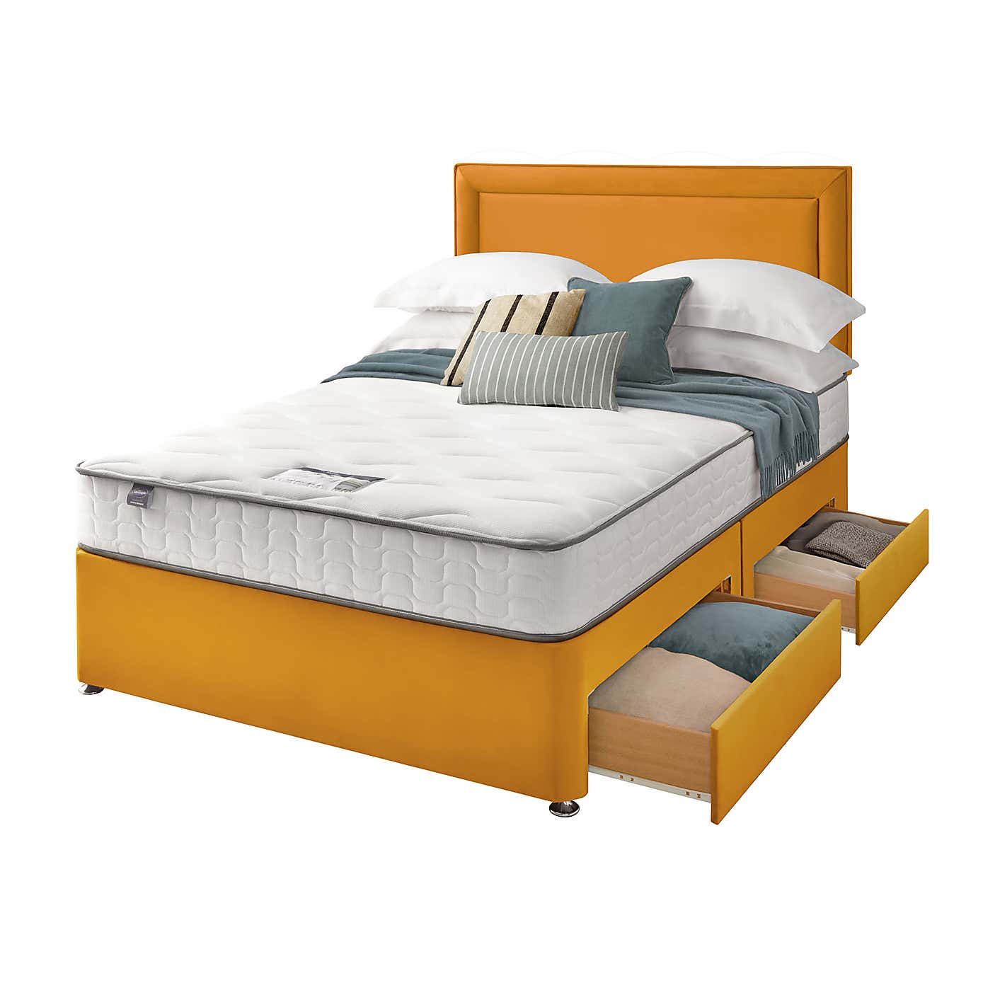 Silentnight 2 Drawer Divan Bed With Velvet Malvern Headboard