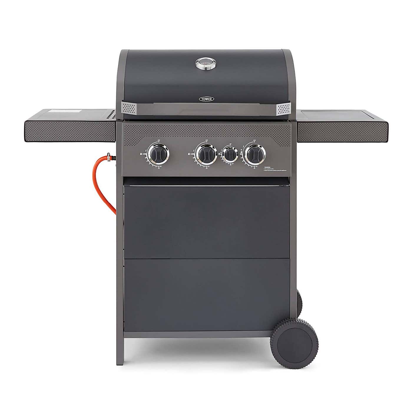 Tower Stealth 3000 Three Burner Gas BBQ with Side Burner, Grey Steel