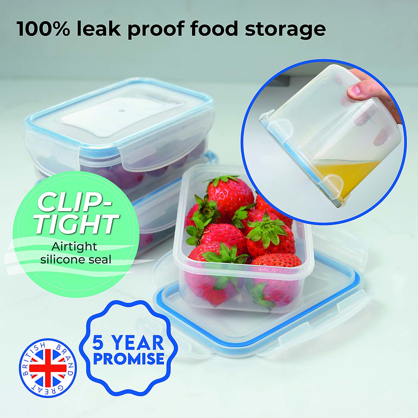 ADDIS 3 Sets of 3 Rectangular 0.24L Clip Tight Storage Containers