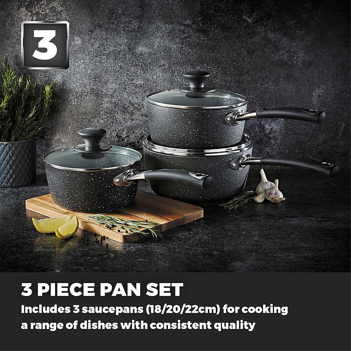 Tower Precision Non-Stick Aluminium 3 Piece Saucepan Set