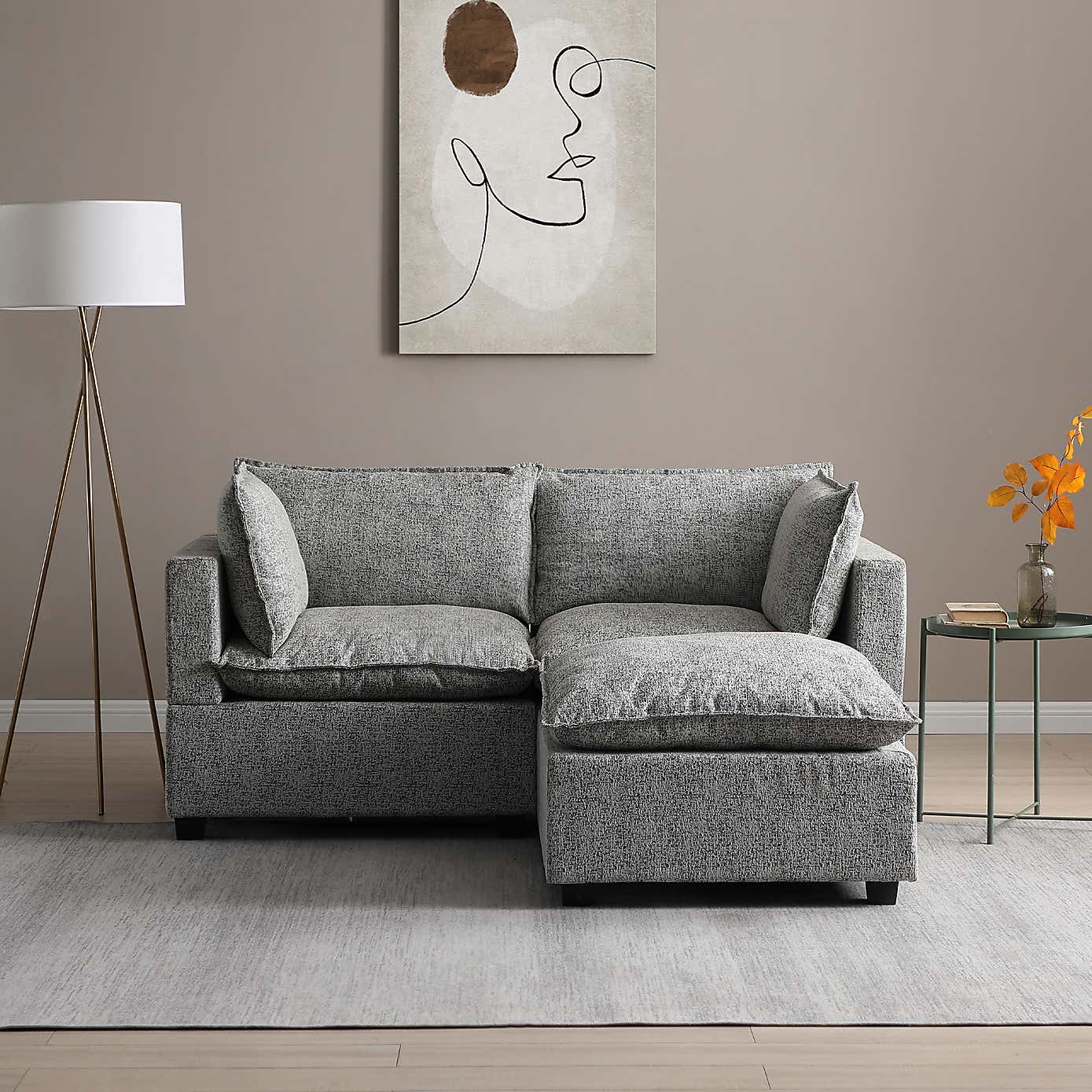 Moda 2 Seater Modular Sofa with Chaise, Light Grey Boucle