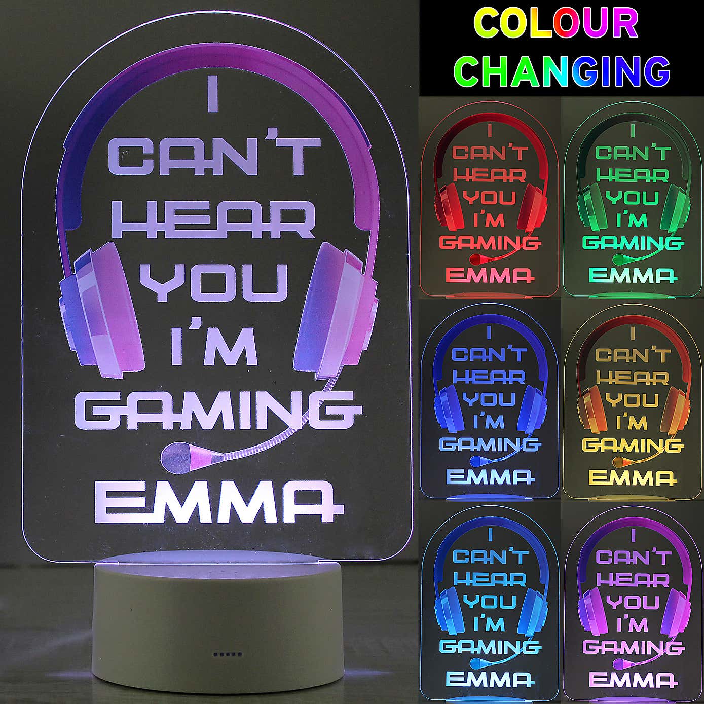 Personalised Pink Gaming Colour Changing Night LED Light