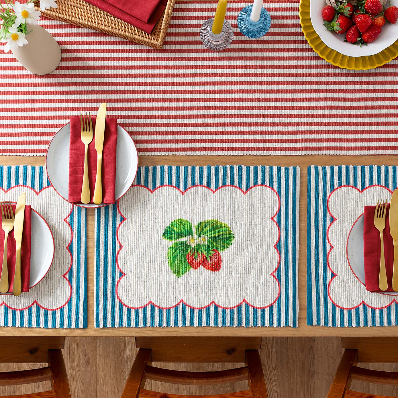 Wylder Set of 4 Strawberry Stripes Placemats
