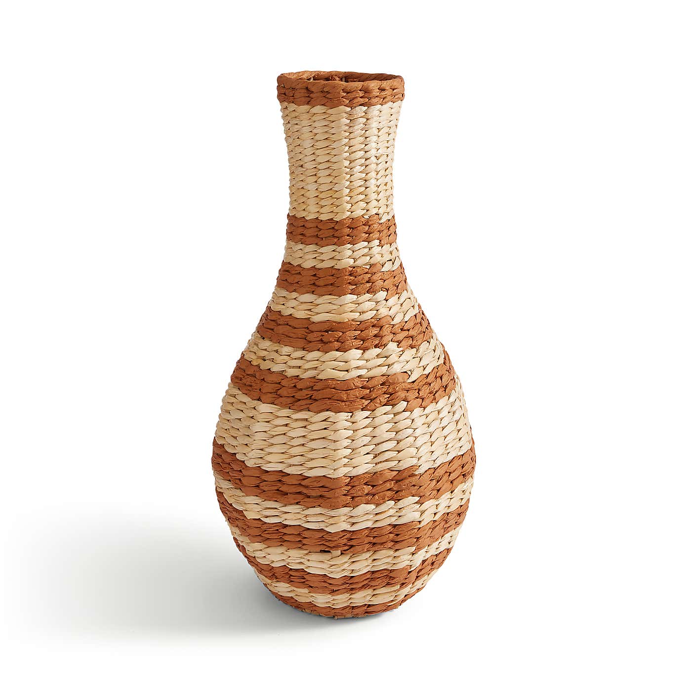 Woven Brown Stripe Straw Vase