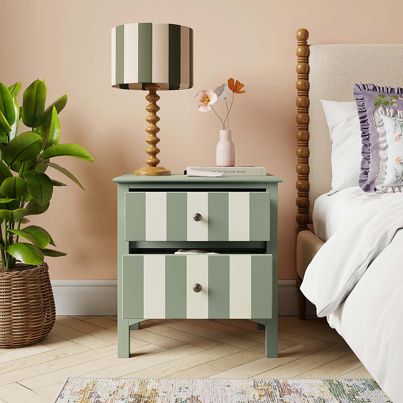 Beatrice Wide 2 Drawer Bedside Table