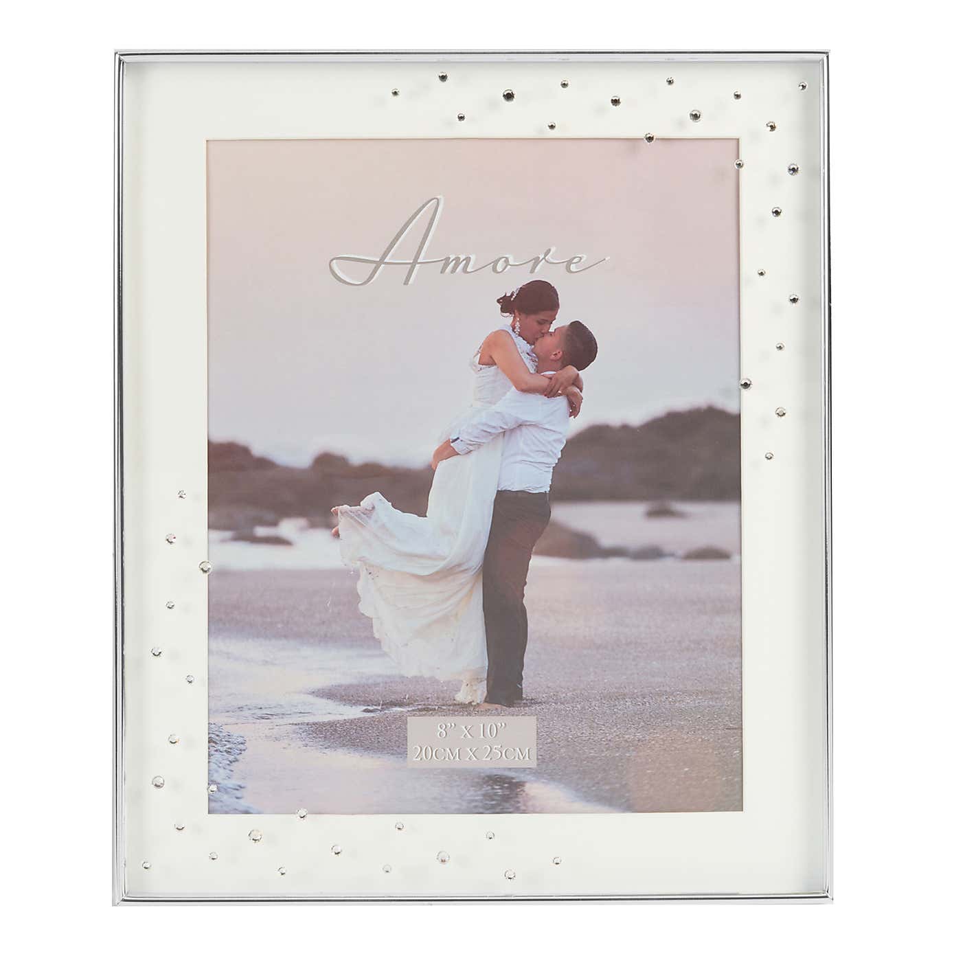 Amore Silver Plated Box Photo Frame with Crystals