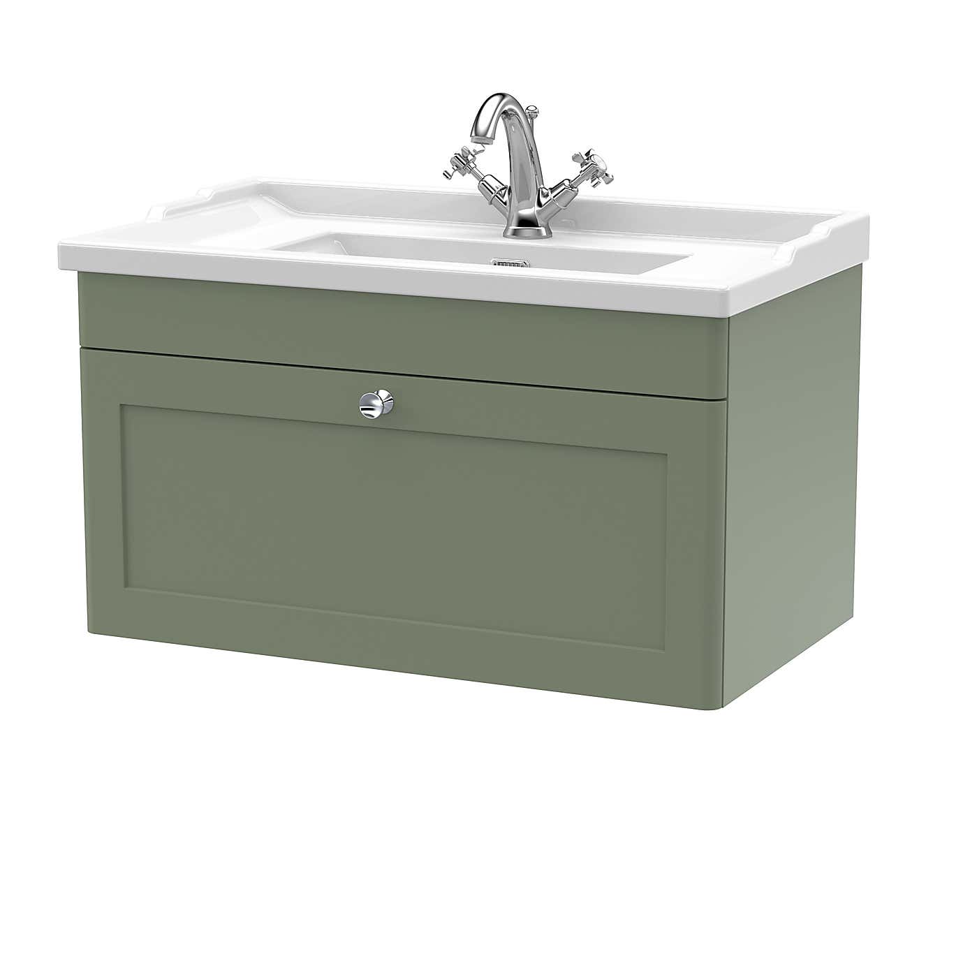 Classique Wall Mounted 1 Drawer Vanity Unit with Ceramic Basin