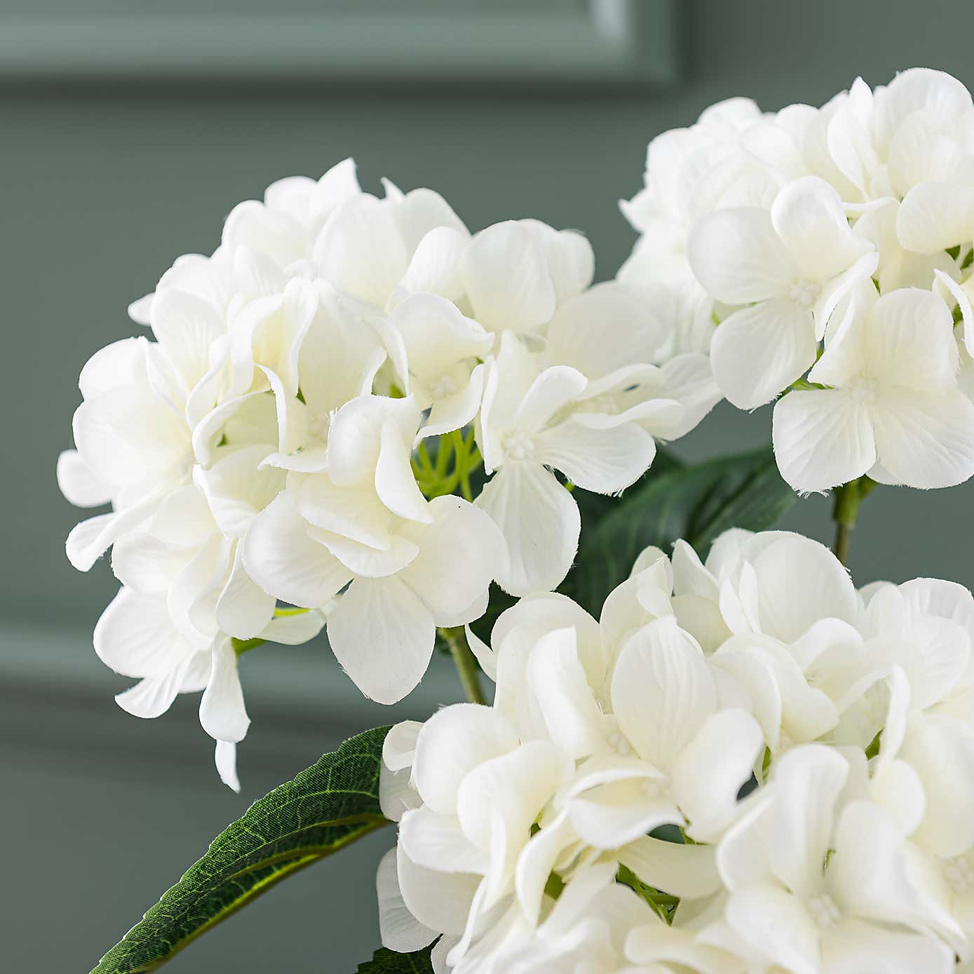 Artificial White Hydrangea in Grey Cement Pot