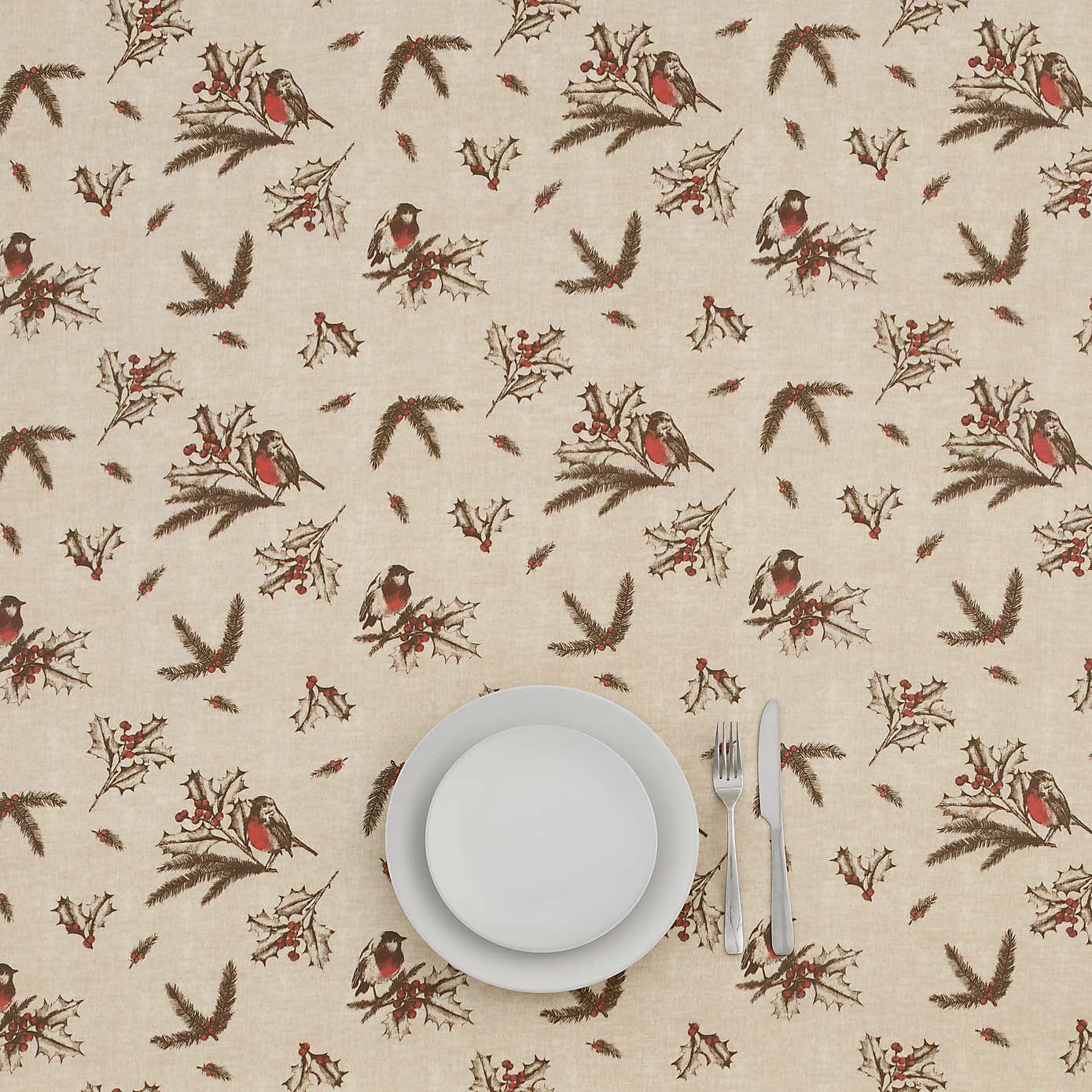 By The Metre Festive Robin Oilcloth