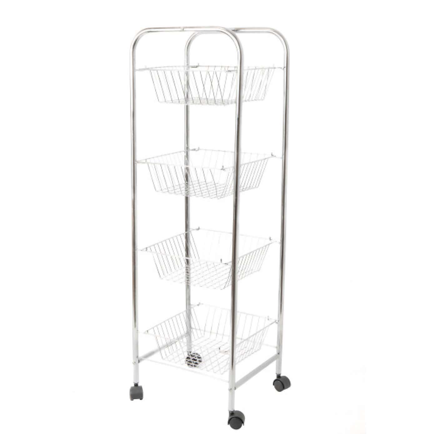 4-Tier Steel Kitchen Trolley on Wheels