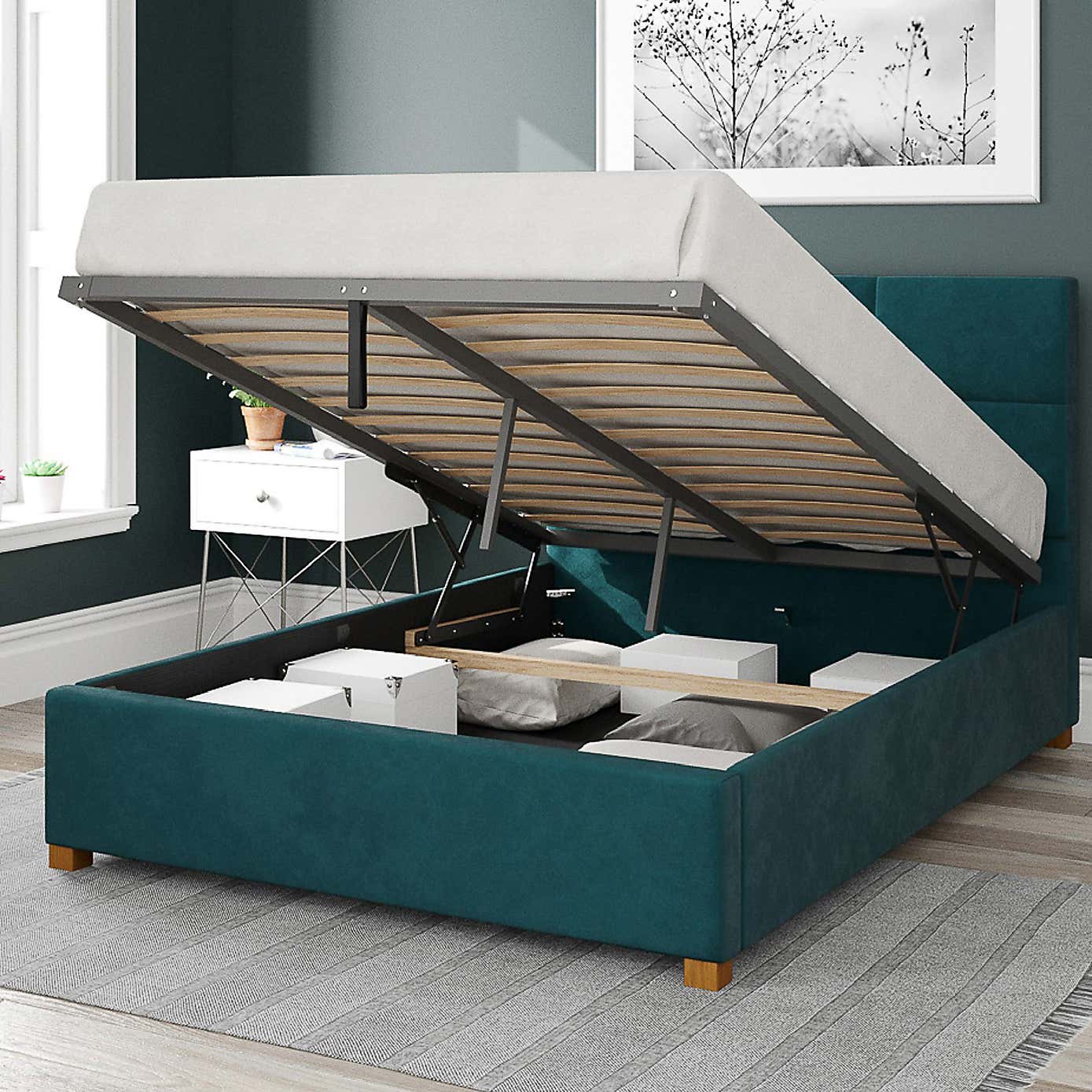 Caine Plush Velvet Ottoman Bed Frame