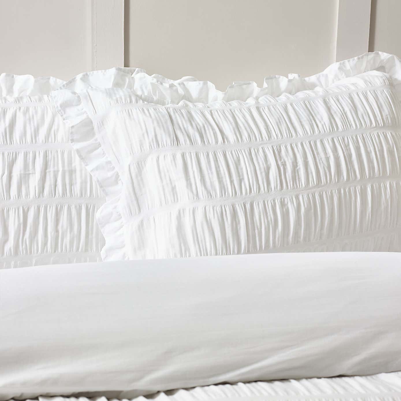 Catherine Lansfield Seersucker Frill Duvet Cover & Pillowcase Set