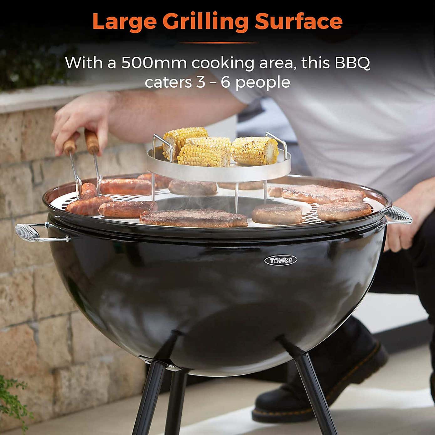 Tower Sphere Charcoal Pit 'n' Grill, Black Steel
