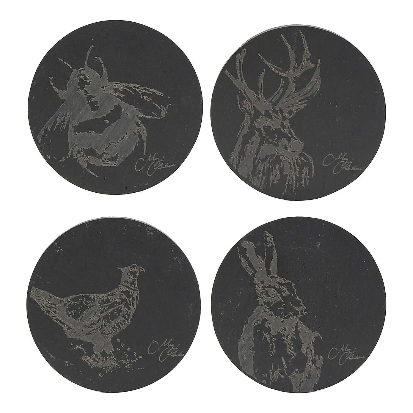 Meg Hawkins Set of 4 Engraved Animal Coasters