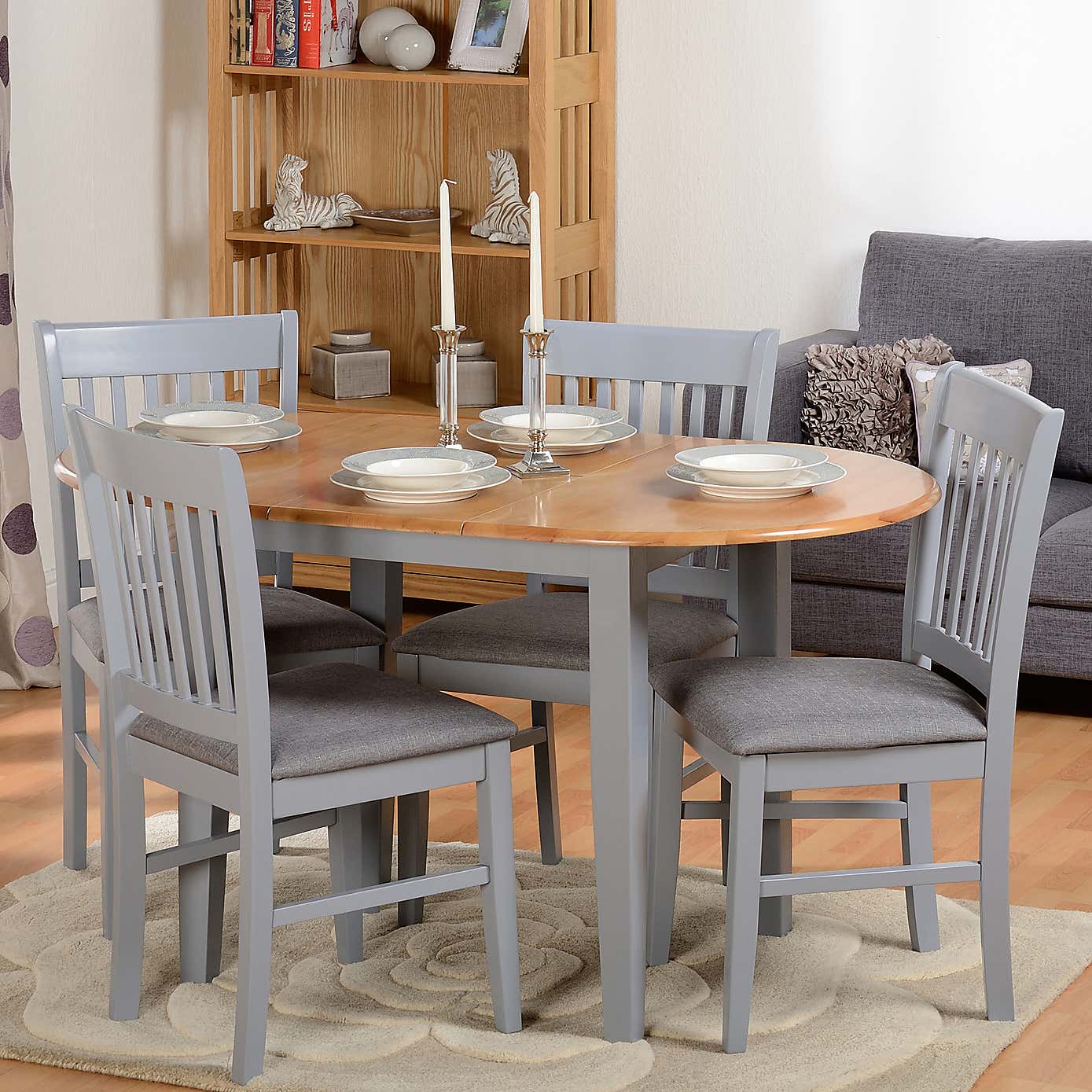Oxford 4-6 Seater Oval Extendable Dining Table with 4 Chairs, Grey