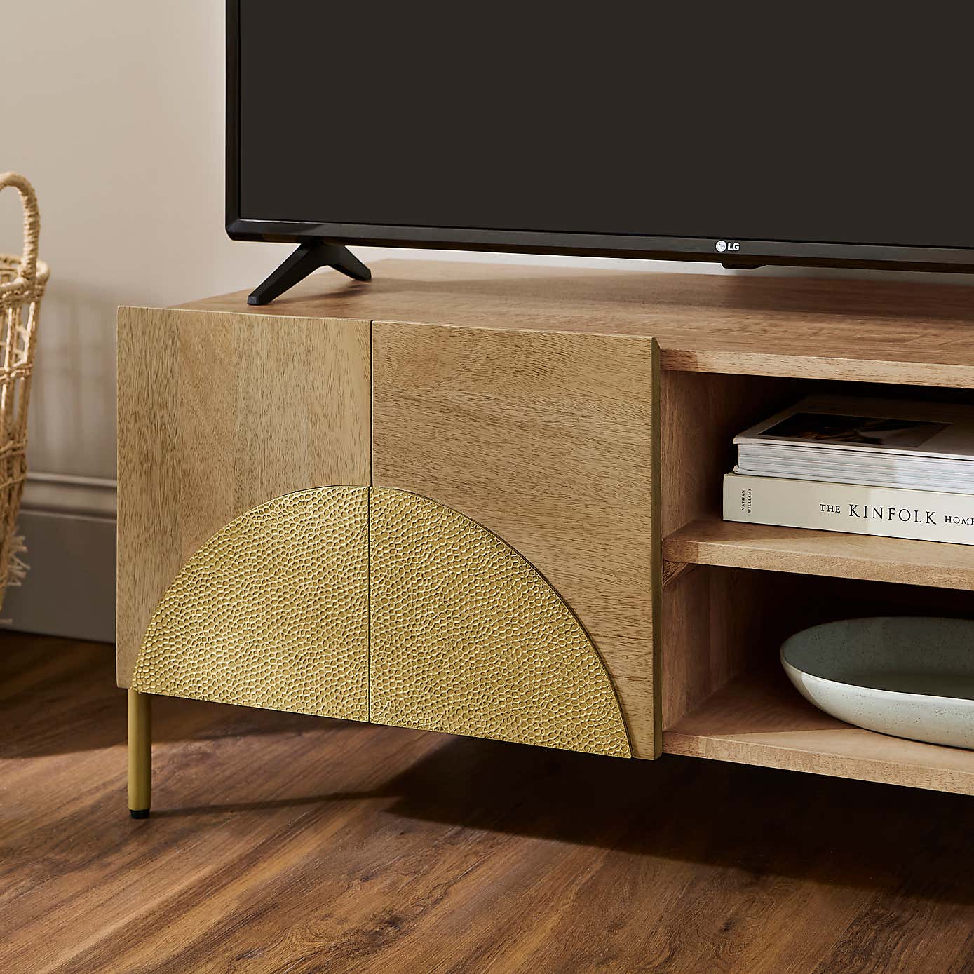Zaneta Small TV Unit For TVs up to 42", Mango Wood and Brass