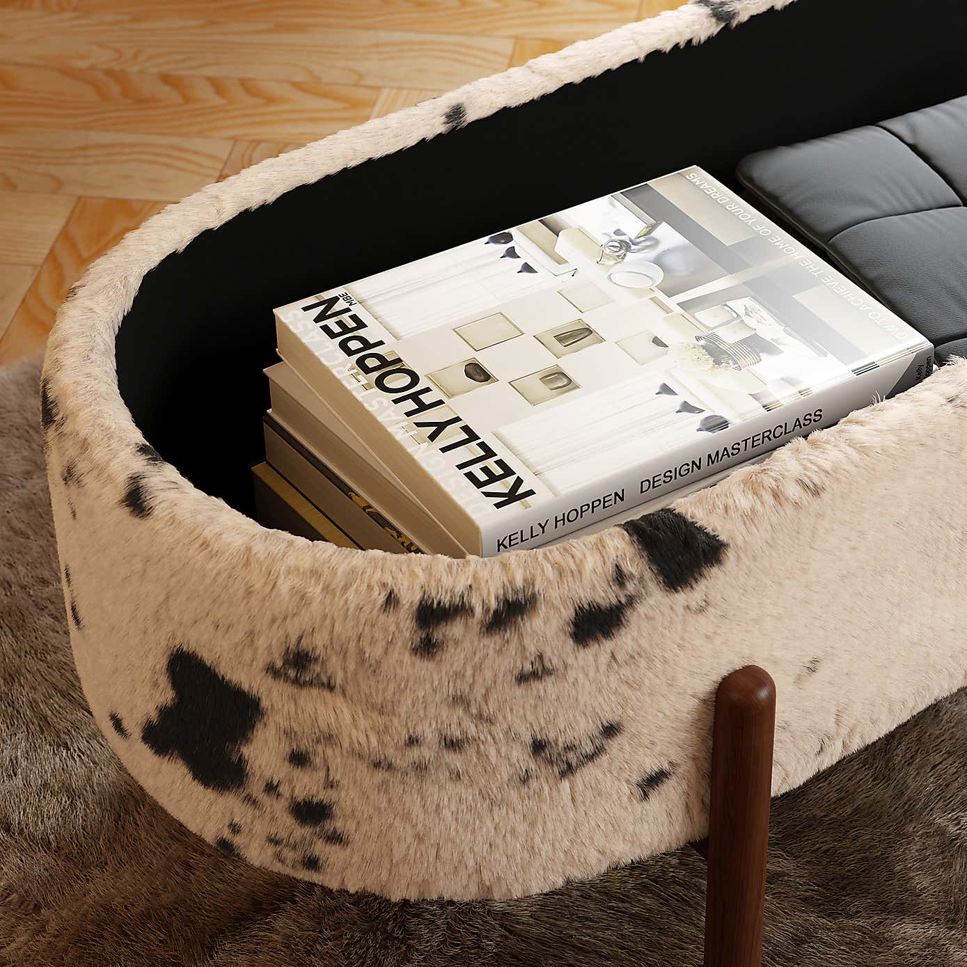 Marley Faux Cow Fur Storage Ottoman