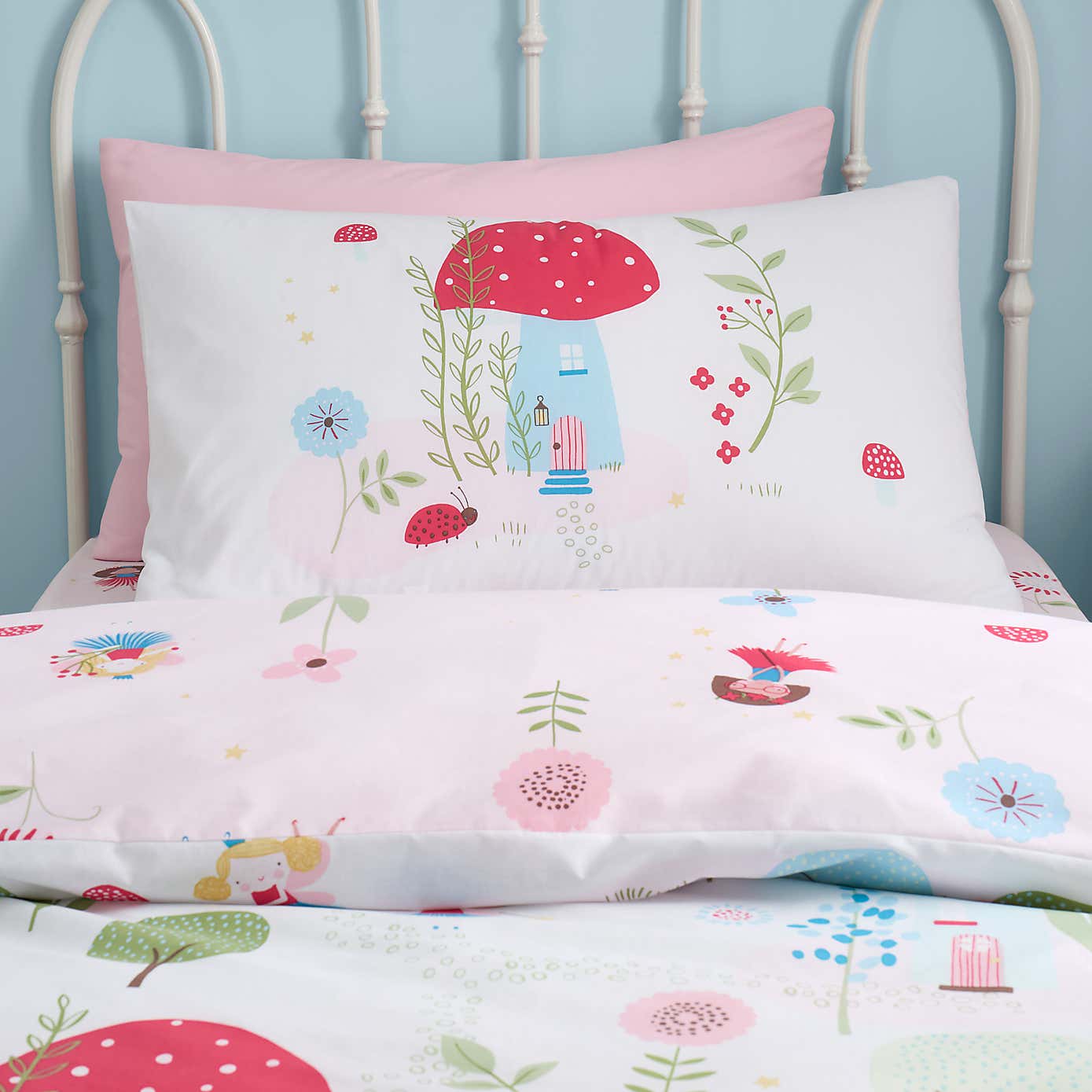 Toadstool Fairies Reversible Polycotton Duvet Cover & Pillowcase Set