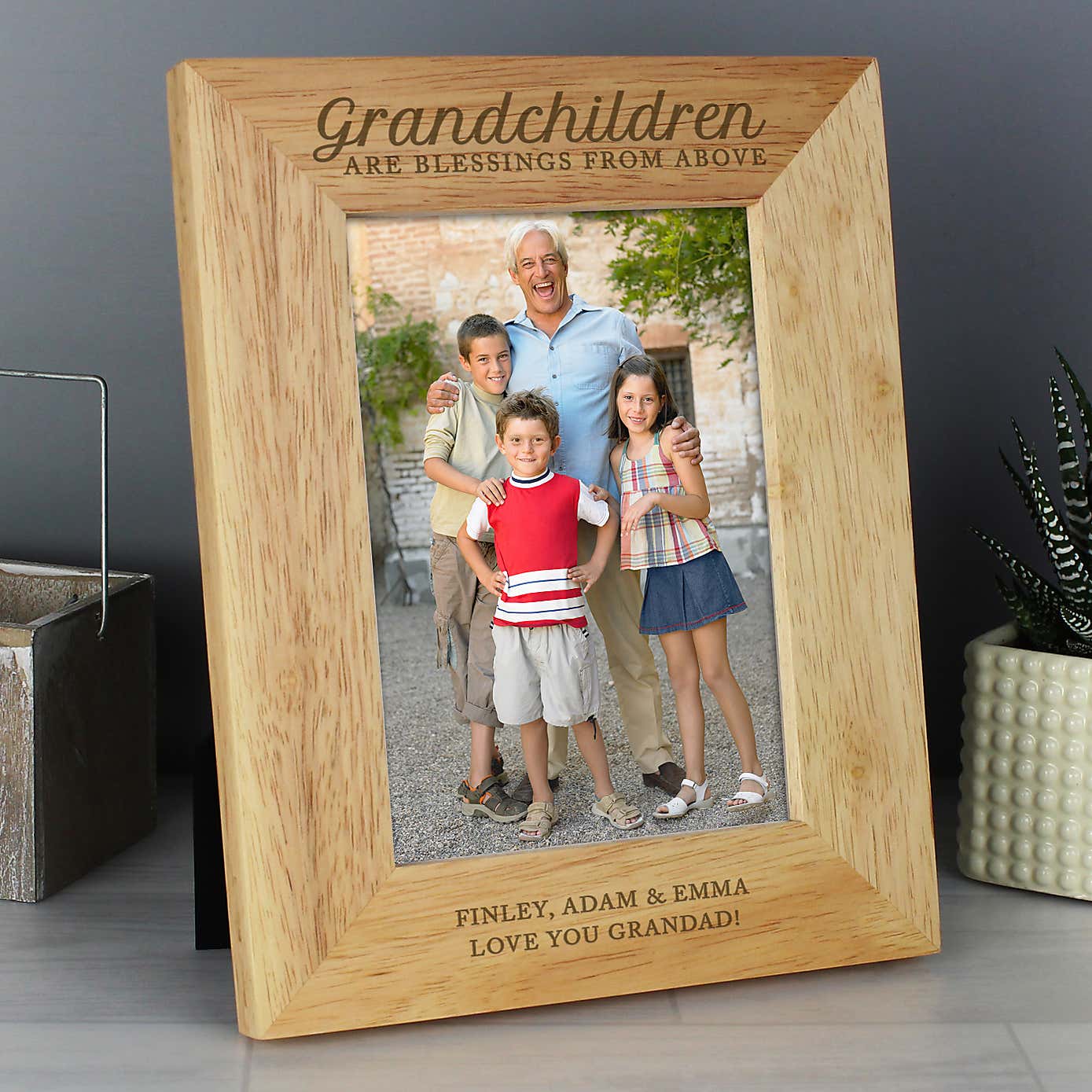 Personalised Grandchildren are a Blessing Light Wood Portrait Photo Frame