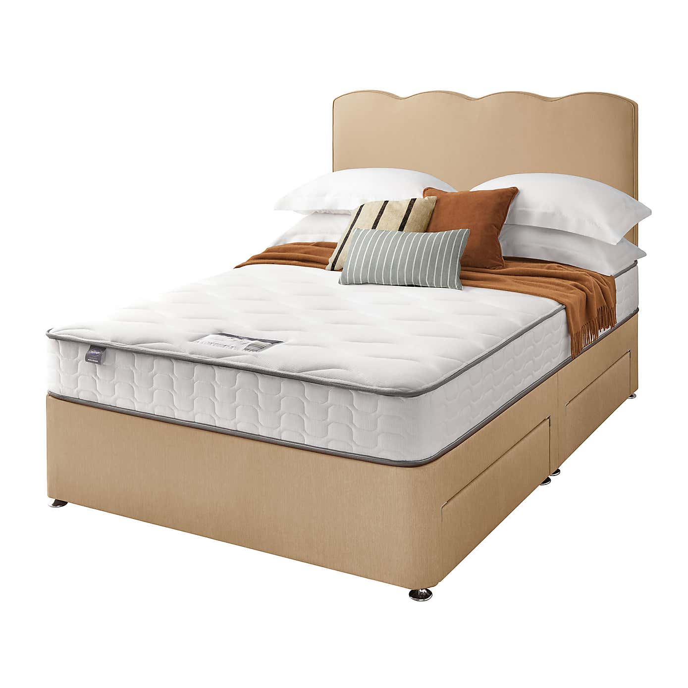 Silentnight 2 Drawer Divan Bed With Fabric Wave Headboard