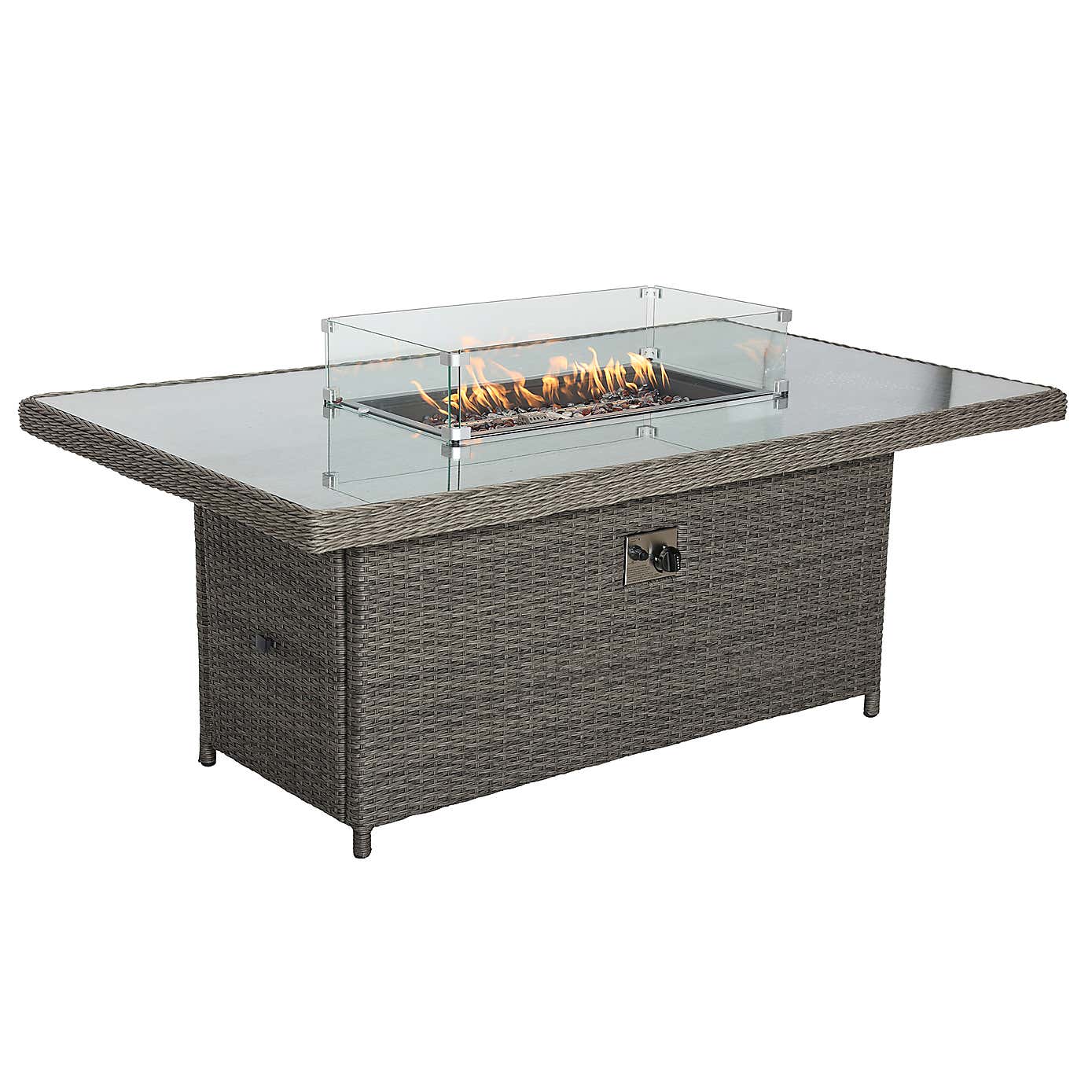 Paris 7 Piece Deluxe Modular Corner Dining Set with Rectangular Firepit