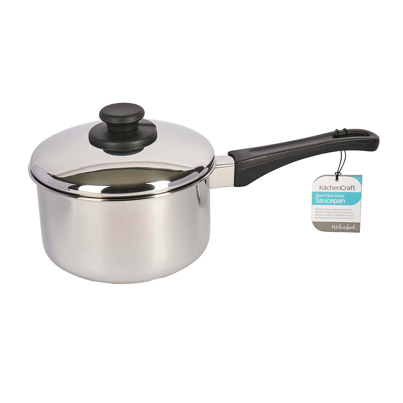 KitchenCraft Extra-Deep Stainless Steel Induction Hob Saucepan with Lid, Medium