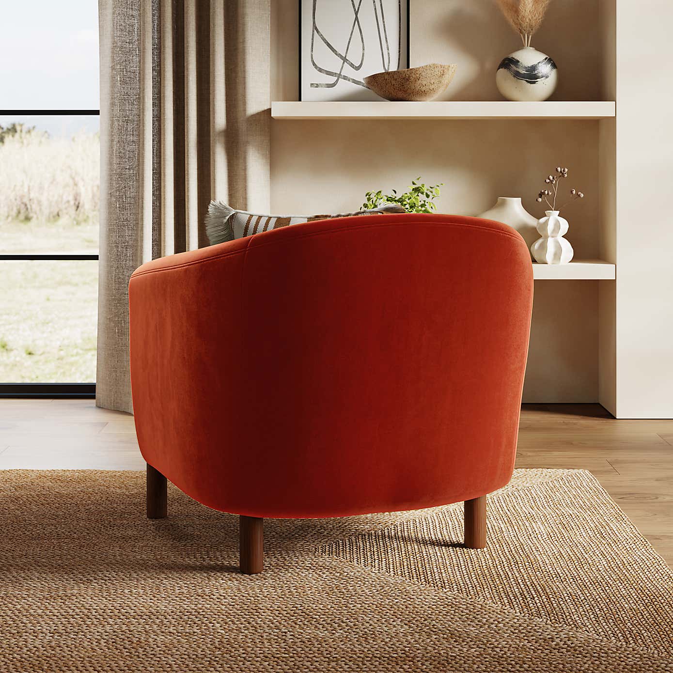 Polly Velvet Wooden Arm Tub Chair