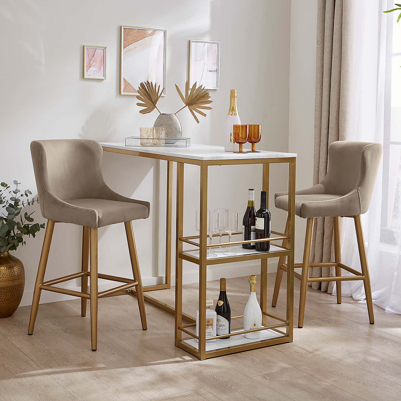 Montreal Bar Stool, Mink Velvet