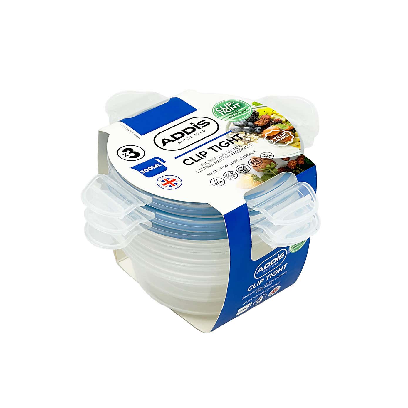 ADDIS Set of 3 Round 300ml Clip Tight Storage Containers
