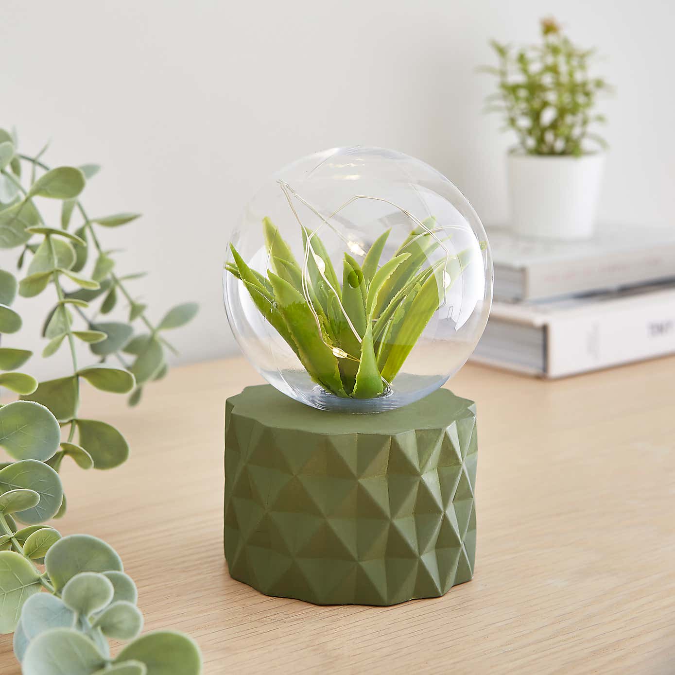 Faux Terrarium Geometric Battery Lamp