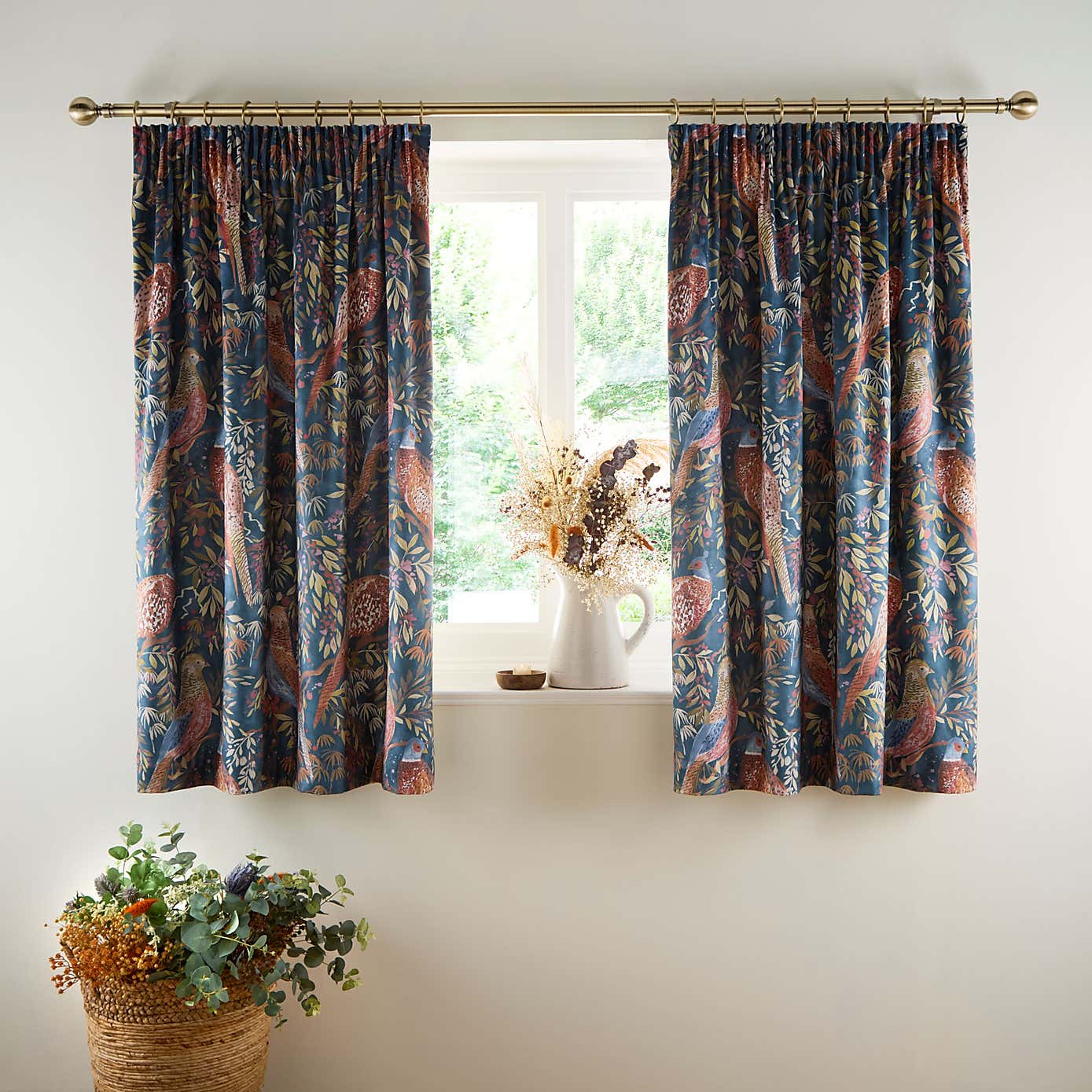 Woodland Pheasant Pencil Pleat Curtains