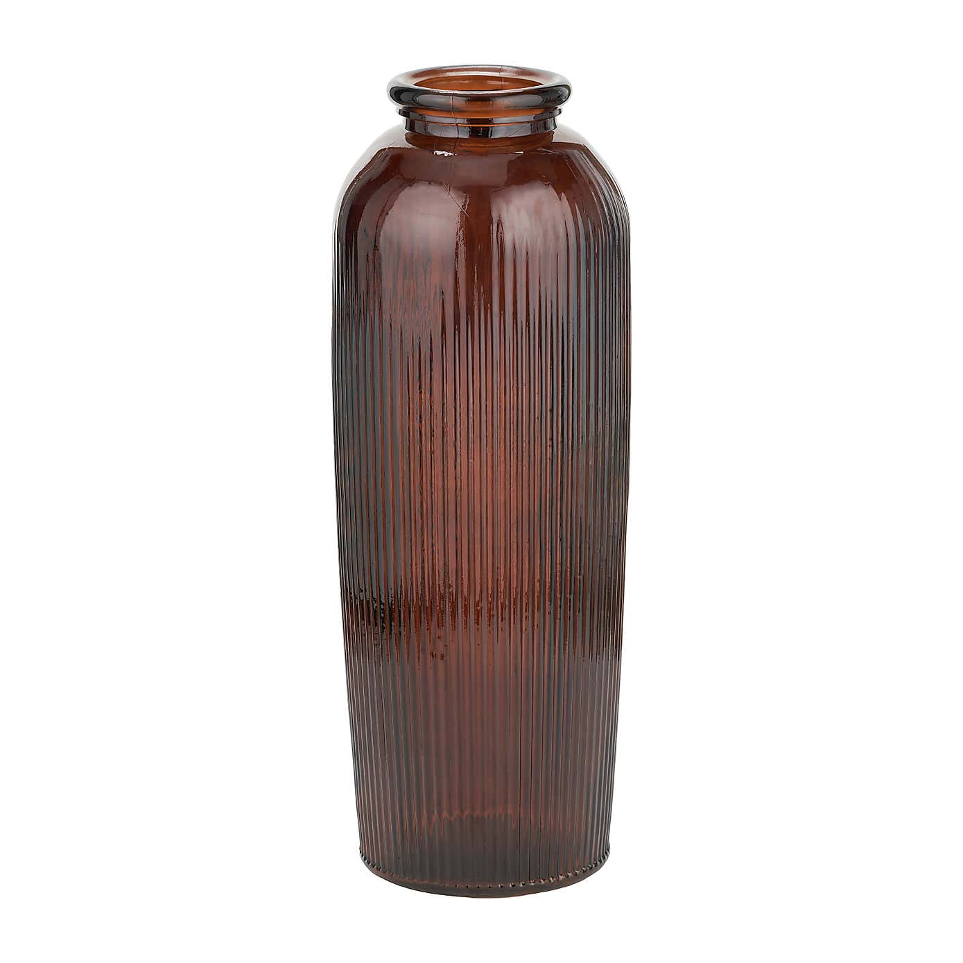 Tall Ribbed Recycled Glass Vase