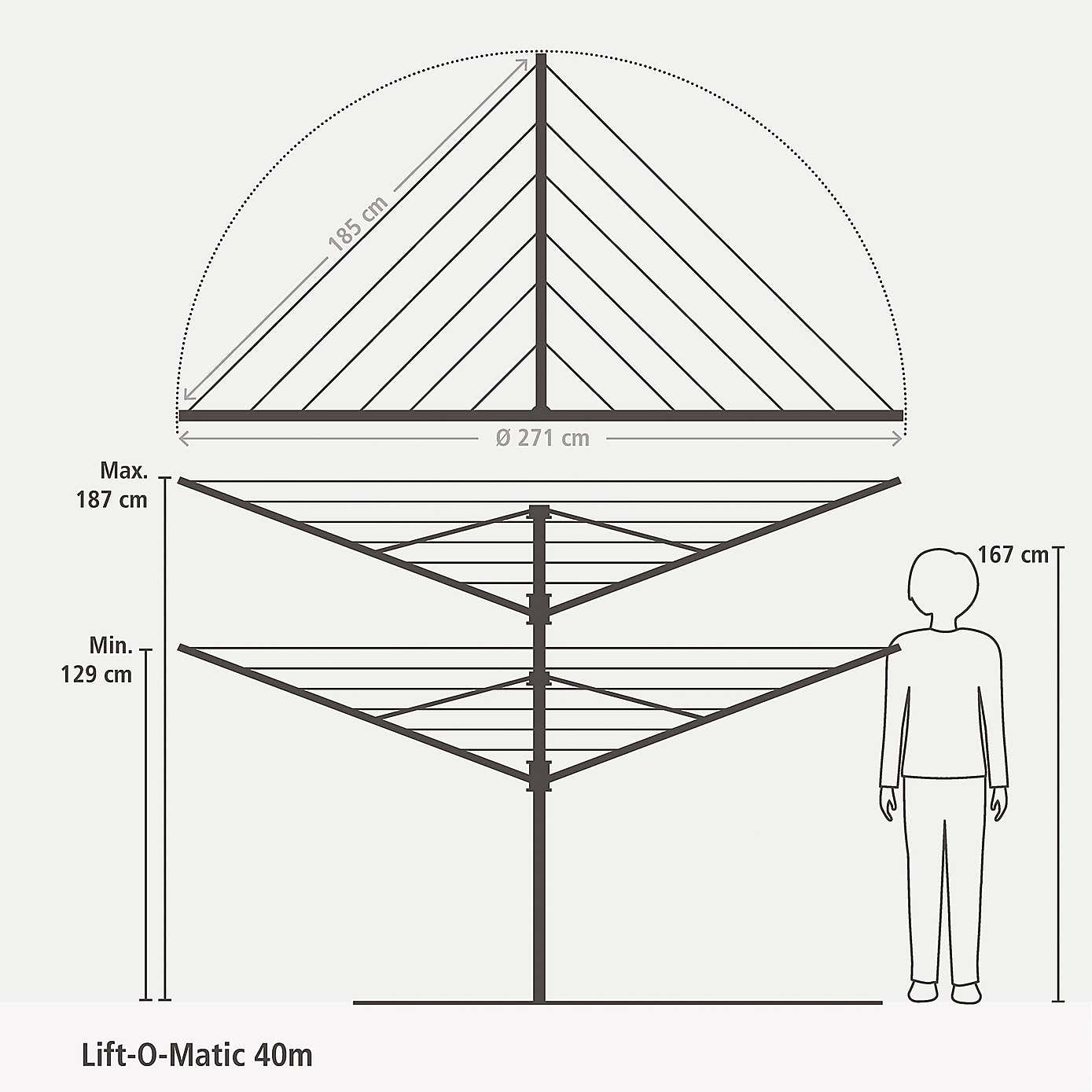 Brabantia Lift O Matic 40m Rotary Clothes Airer
