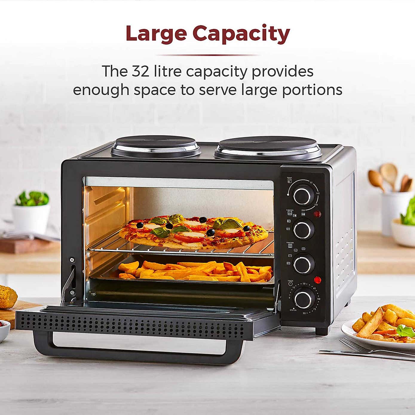 Tower 32L Black Mini Oven with Hot Plates