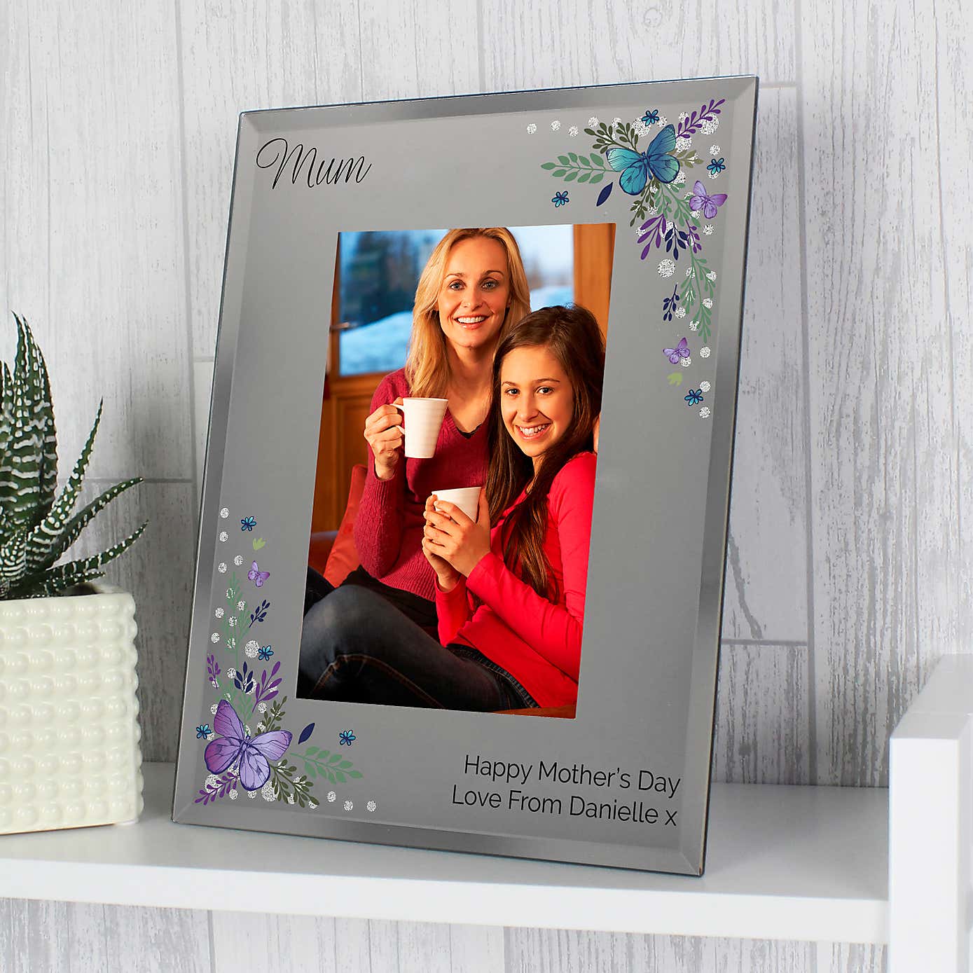 Personalised Butterfly Diamante Glass Portrait Photo Frame