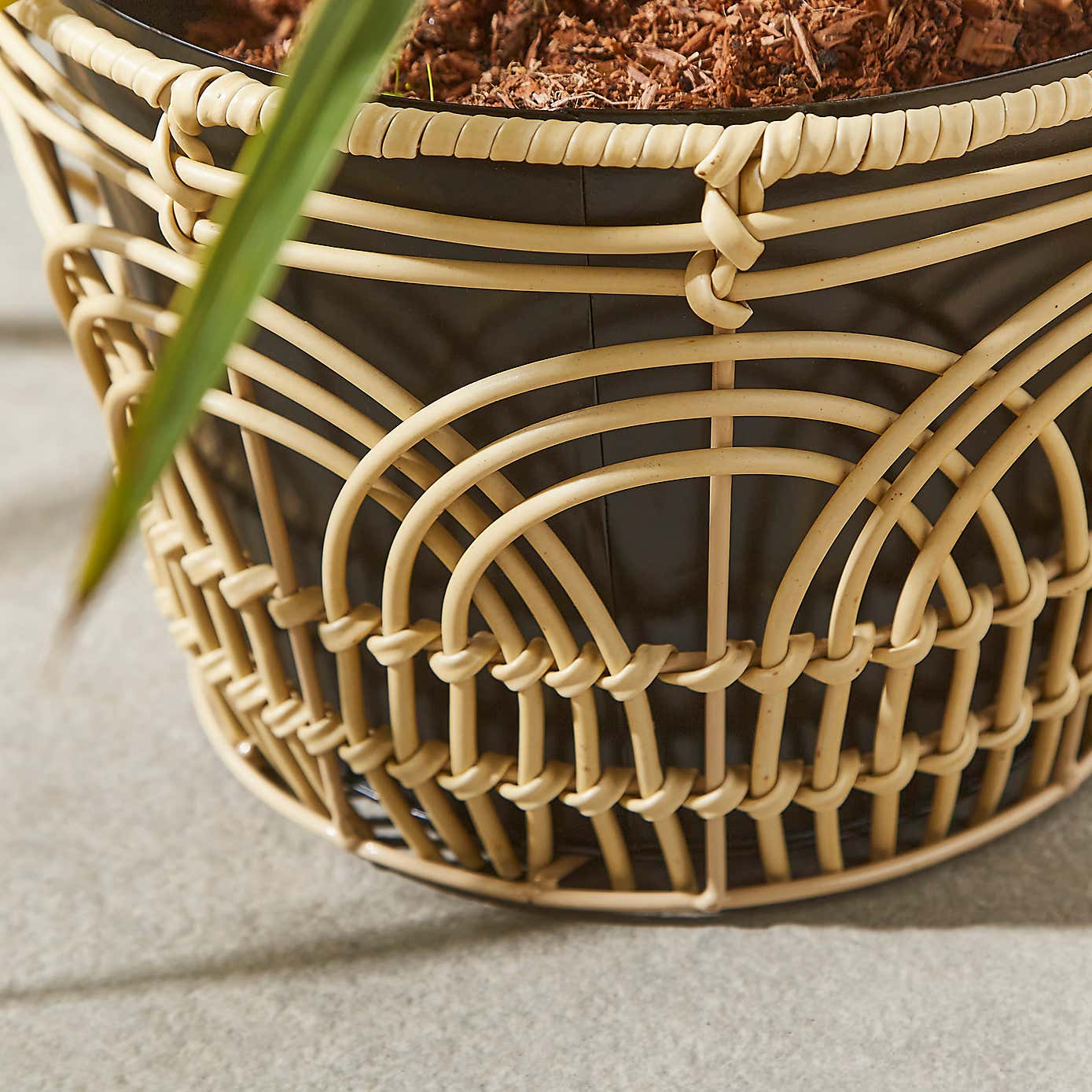 Faux Rattan Metal Plant Pot