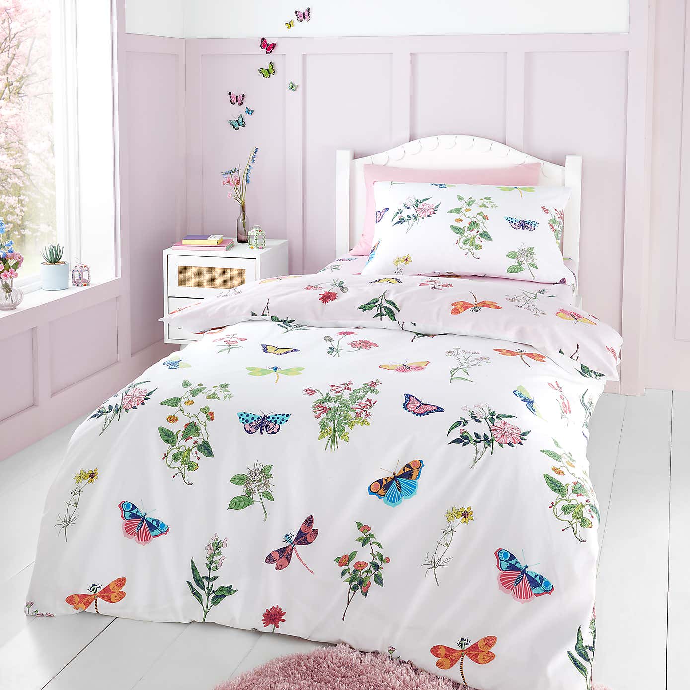 RHS Butterfly Garden Pink Reversible Duvet Cover and Pillowcase Set