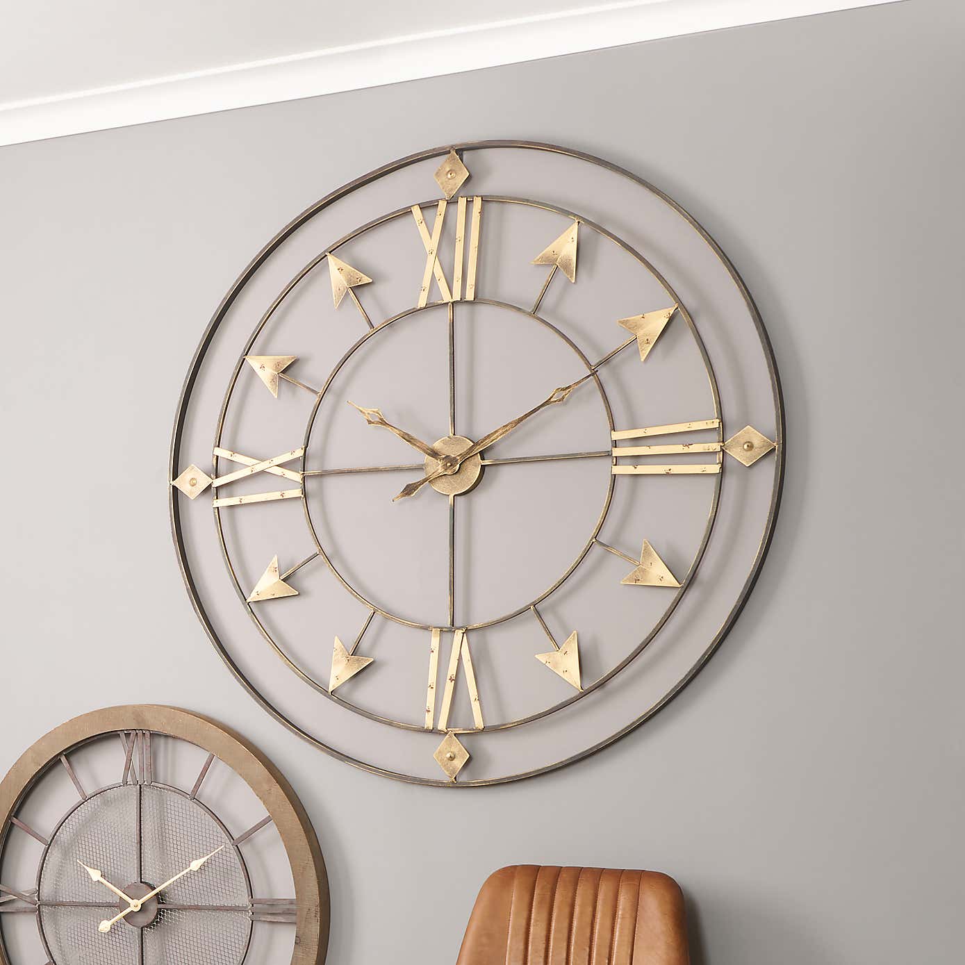Antique Grey & Gold Large Wall Clock 120cm