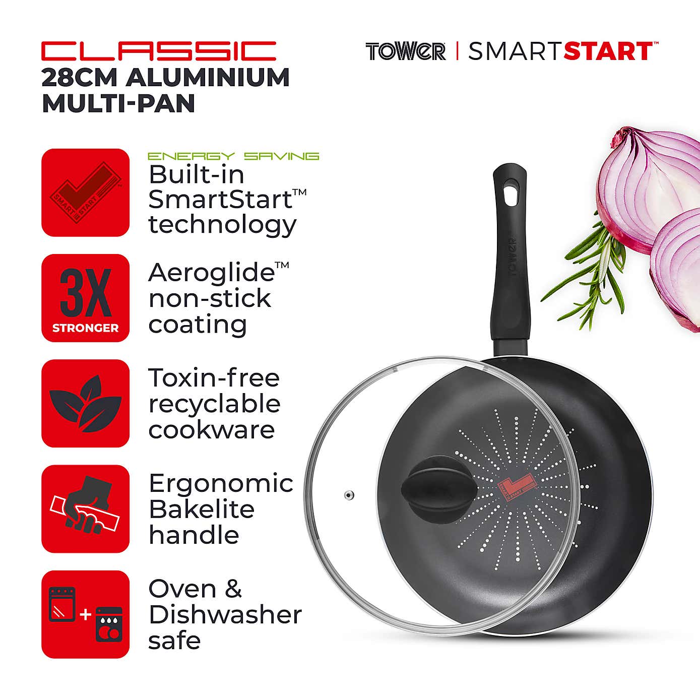 Tower Smart Start Classic Non-Stick Aluminium MultiPan, 28cm