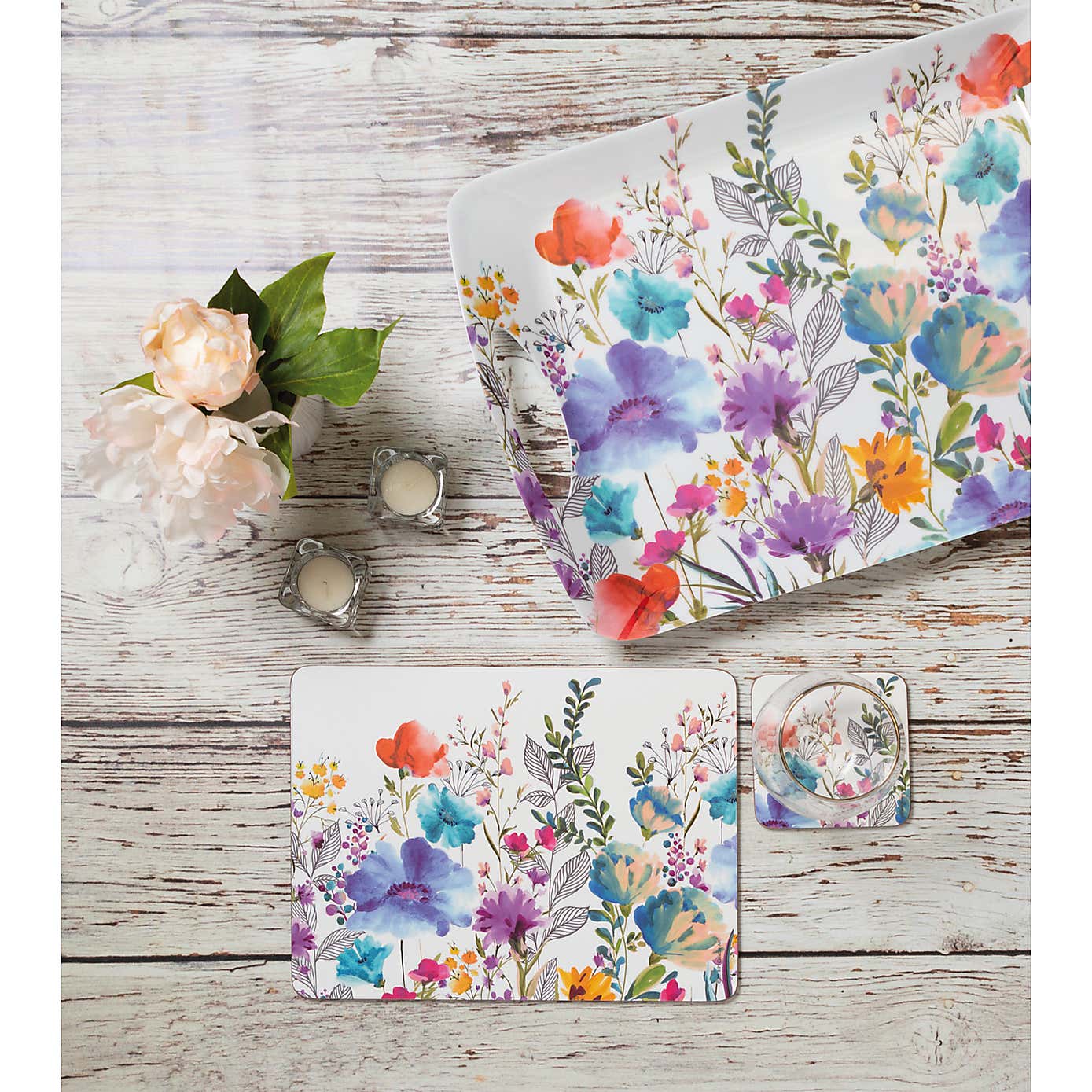 Creative Tops Set of 6 Meadow Floral Blue Wooden Placemats