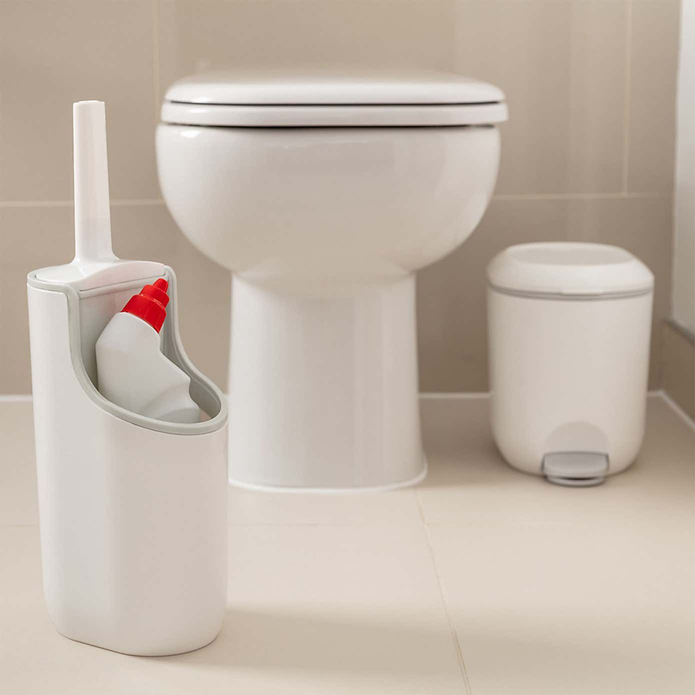 Addis White Toilet Brush with Cleaner Compartment