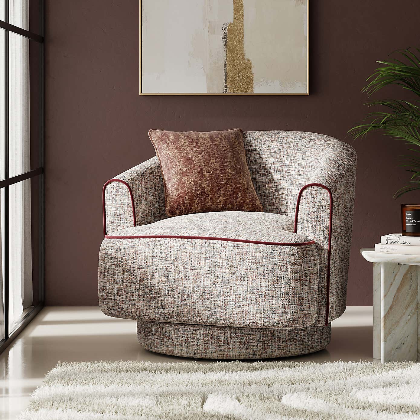 Carmen Chenille Curved Swivel Chair