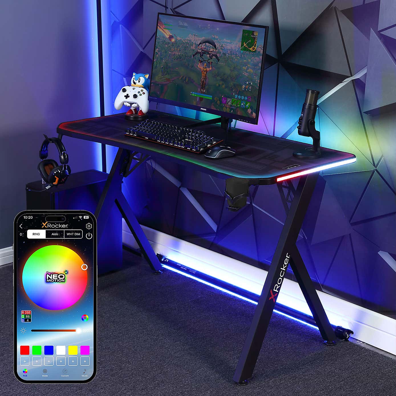 X Rocker Lumio Compact LED Gaming Desk